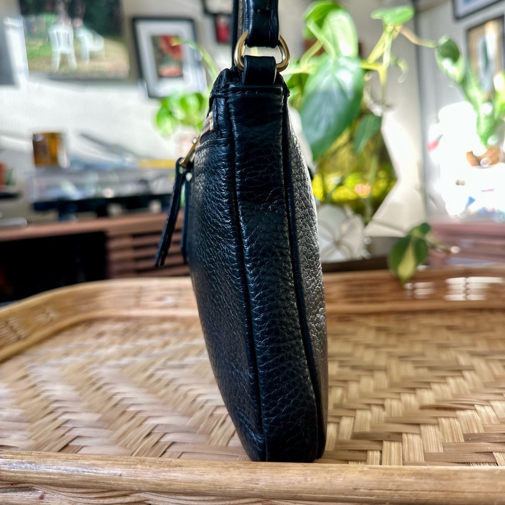 Fossil Black Pebbled Leather Crossbody Bag Double Zip Purse Adjustable Strap - Picture 7 of 10